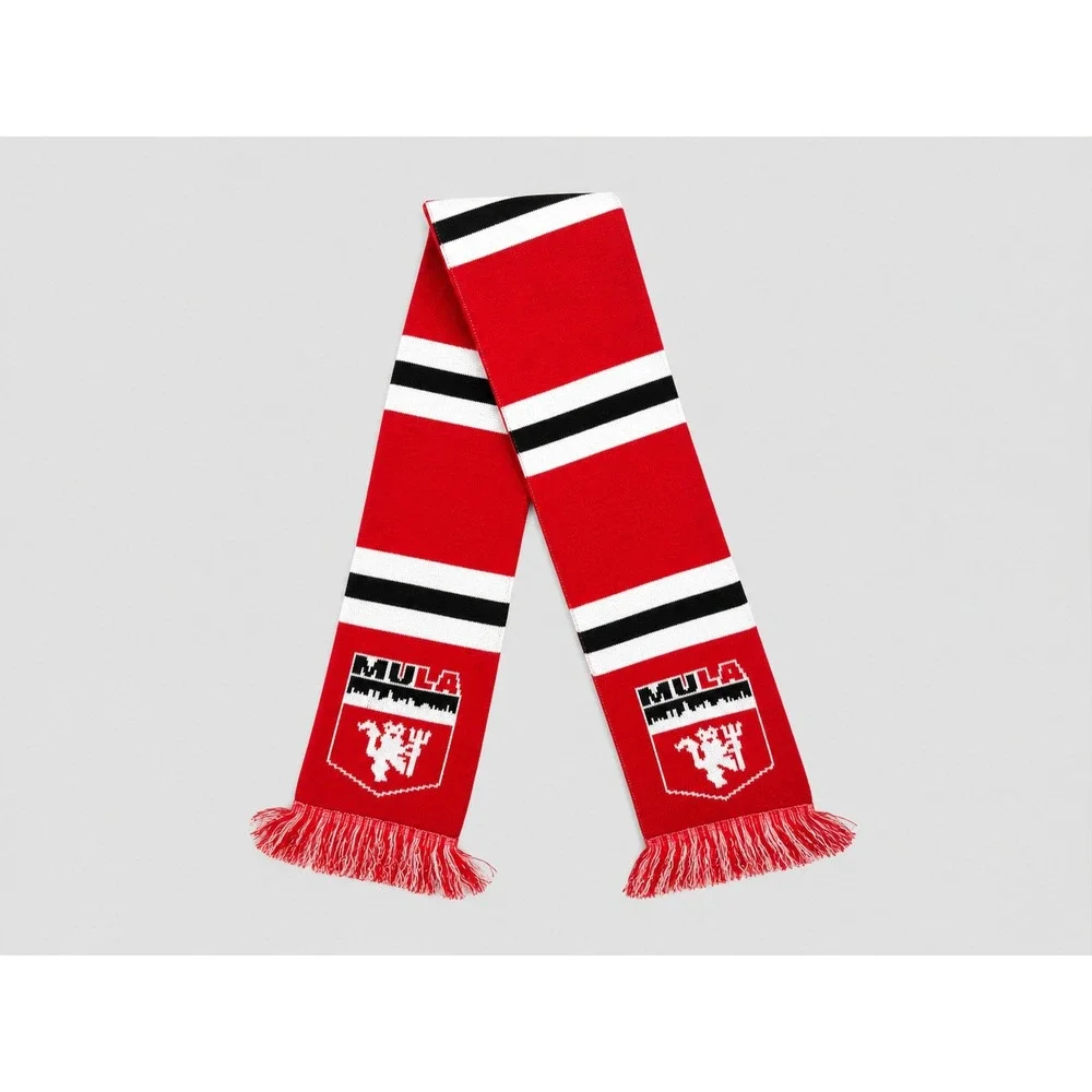 Ruffneck Scarves MULA Soccer Scarf Red Black White Striped Knit Fringe Turkey